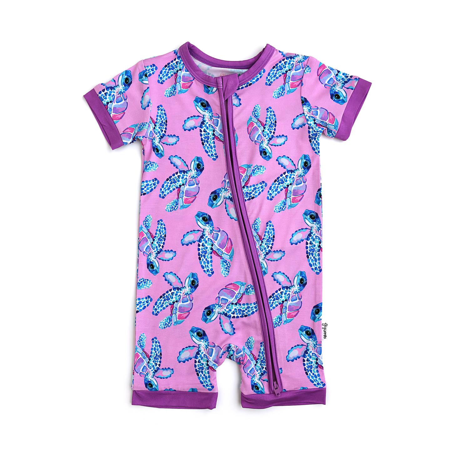 Waverly Sea Turtles Shorty Zip Bamboo Baby Lounge Outfit