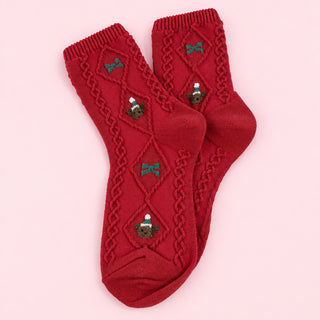 Cable Knit Teddy Bear Holiday Socks