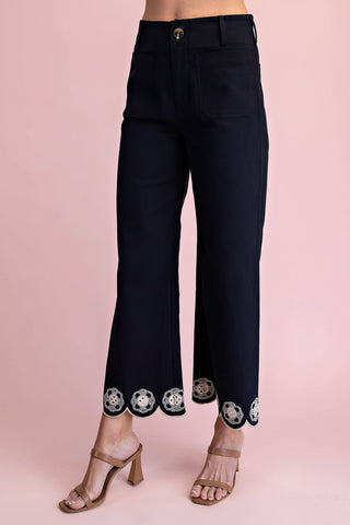 High-Waisted Scallop Hem Wide-Leg Pants