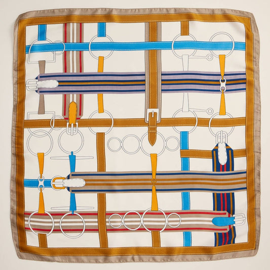 Elegant Equestrian Silk-Feel Square Scarf with Print