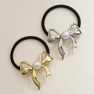 Metal Bow Hair Tie with Pearl