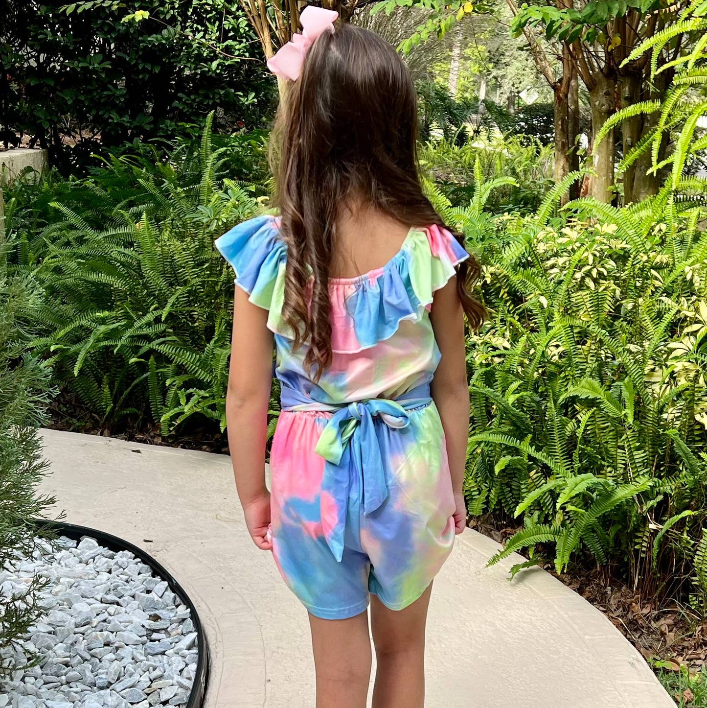 Girls Pastel Tie Dye Shorts Jumpsuit Summer Camp Clothing