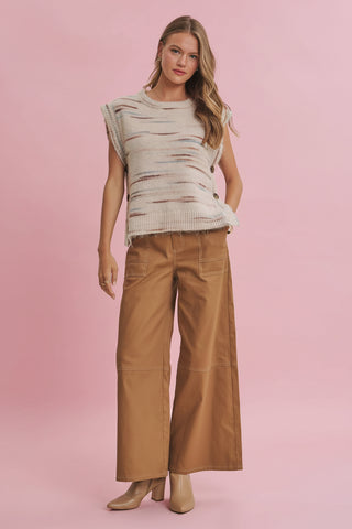 Women's Wide Leg Stretch Cotton Twill Utility Pants with Contrast Stitching