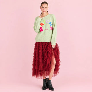 Tiered Ruffle Mesh Maxi Skirt