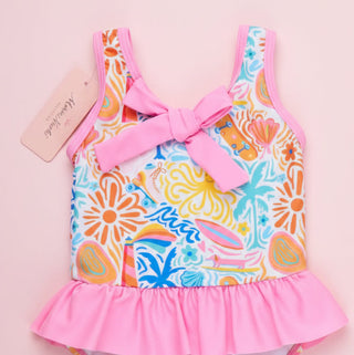 Girls’ Tropical Beach Ruffle One-Piece Swimsuit
