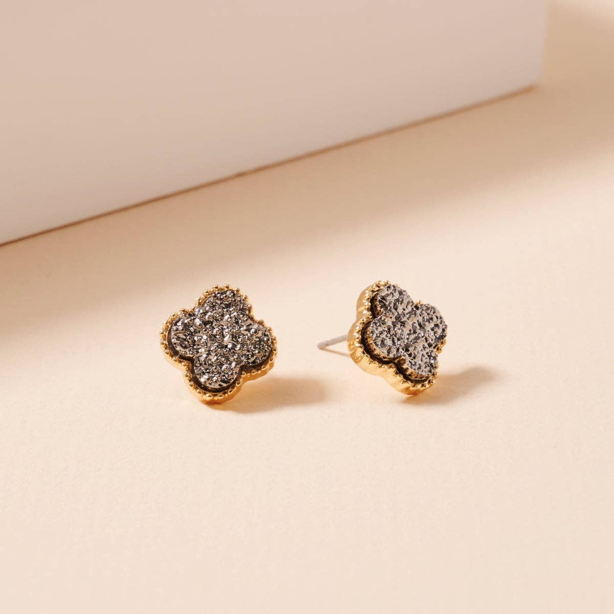 Mini Druzy Clover Stud Earrings