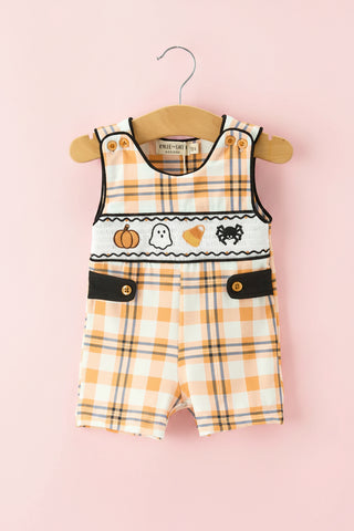 Boys Halloween Plaid Hand-Smocked JonJon Romper