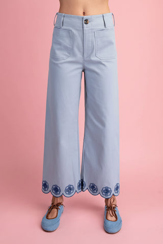 High-Waisted Scallop Hem Wide-Leg Pants