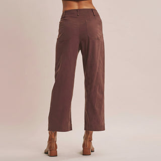 Stretch Cotton Linen High-Waist Ankle Pants