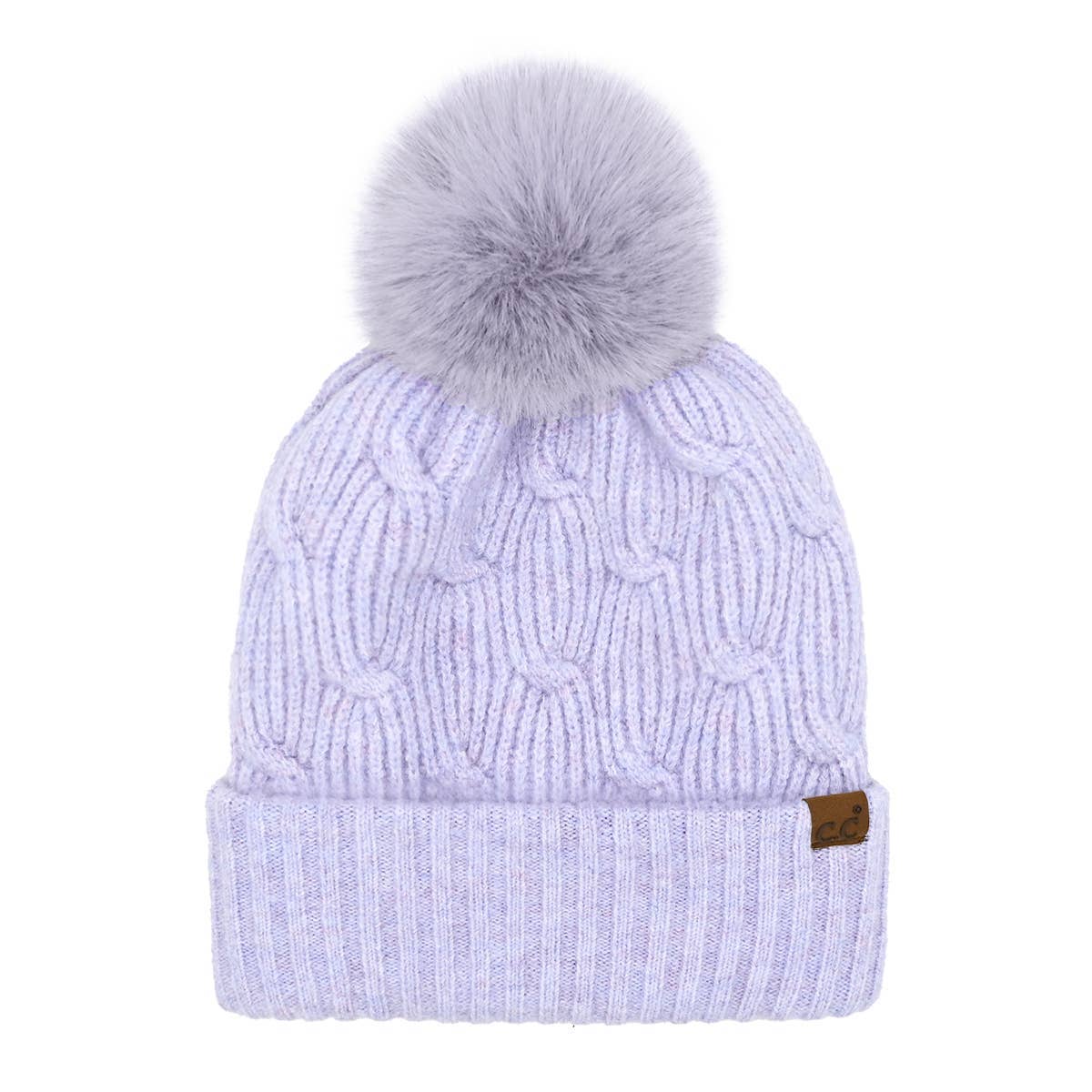 Cable Knit Faux Fur Pom Pom Beanie