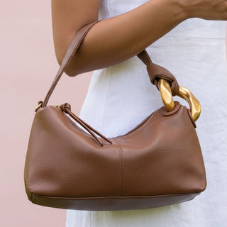Chunky Chain Accent Hobo Baguette Bag
