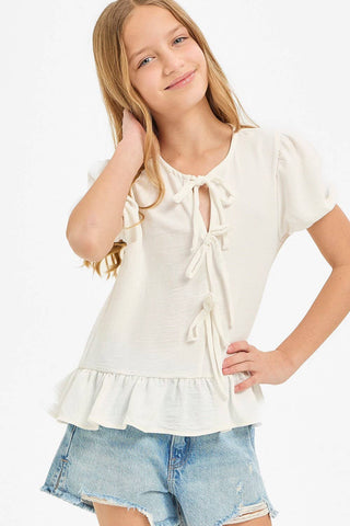 Ribbon Tie Front Ruffle Blouse