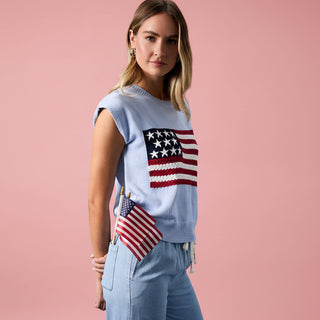Round Neck Wide Shoulder USA Flag Sweater
