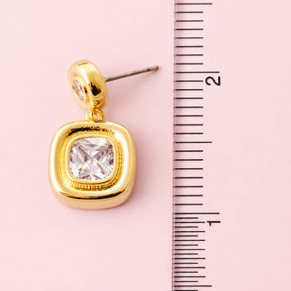Gold Dipped Cushion Bezel Drop Earrings