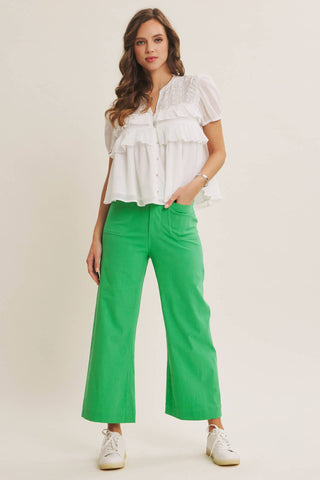 Stretch Cotton Linen High-Waist Ankle Pants