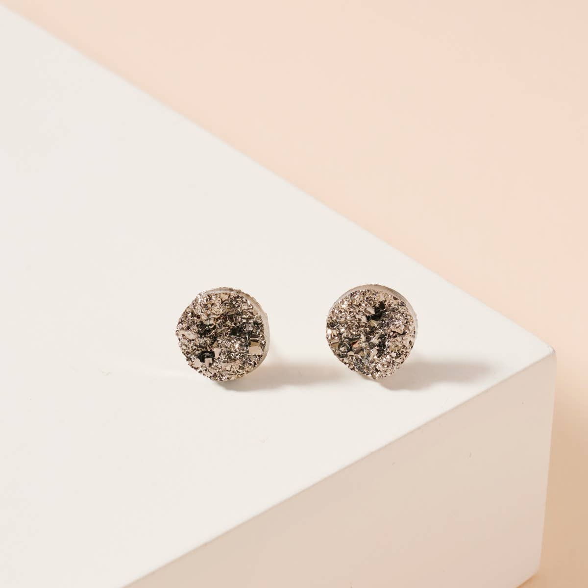 Metallic Druzy Stone Round Stud Earrings