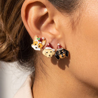 Christmas Santa Hat Puppy Dog Stud Earrings