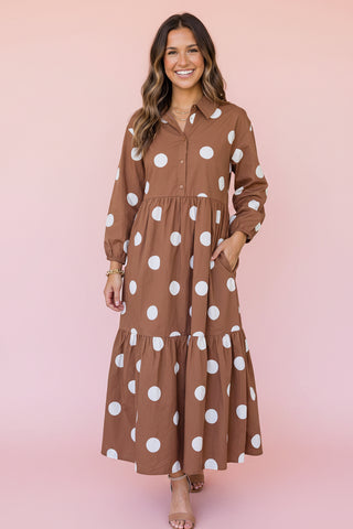 Polka Dot Button-Front Casual Shift Midi Dress