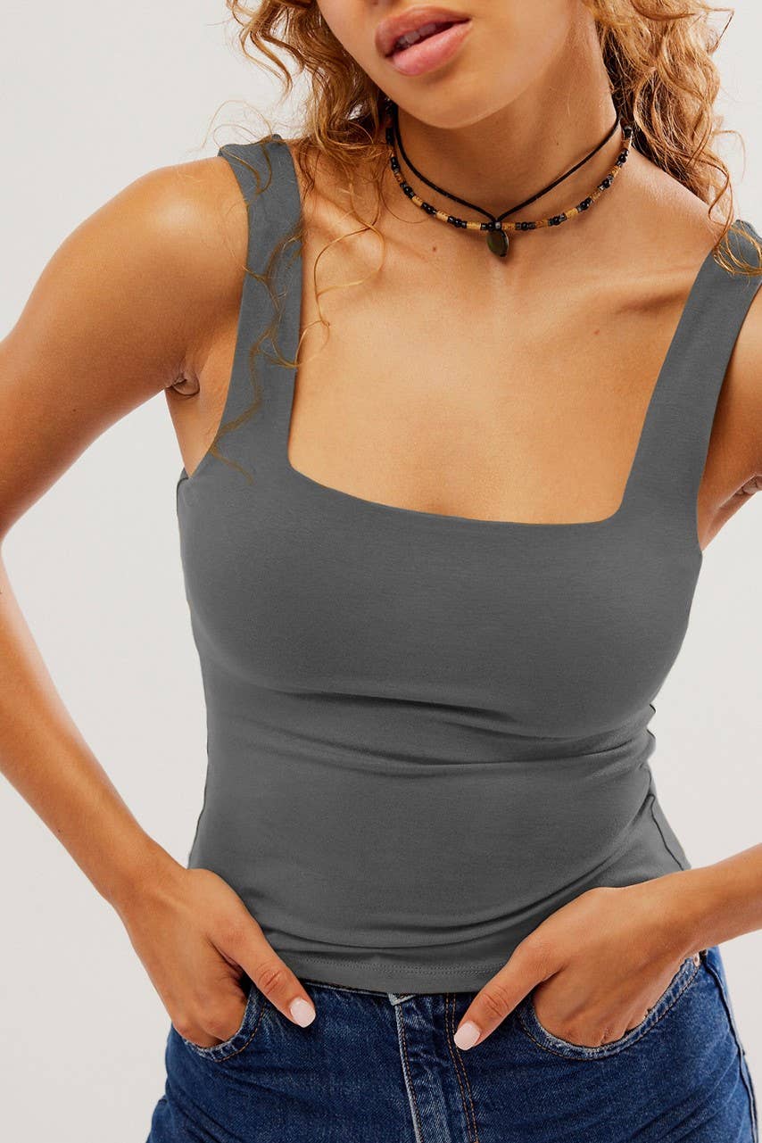 Basic Slim Fit Square Neck Tank Top