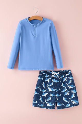 Boys’ Blue Shark Long-Sleeve Rashguard Set