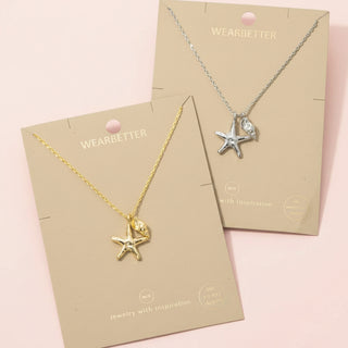 18k Gold Dipped Starfish & Shell Charm Pendant Necklace