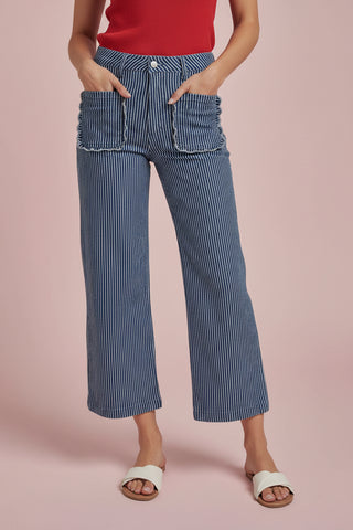 Women's Mid Rise Wide Leg Stripe Denim Jeans