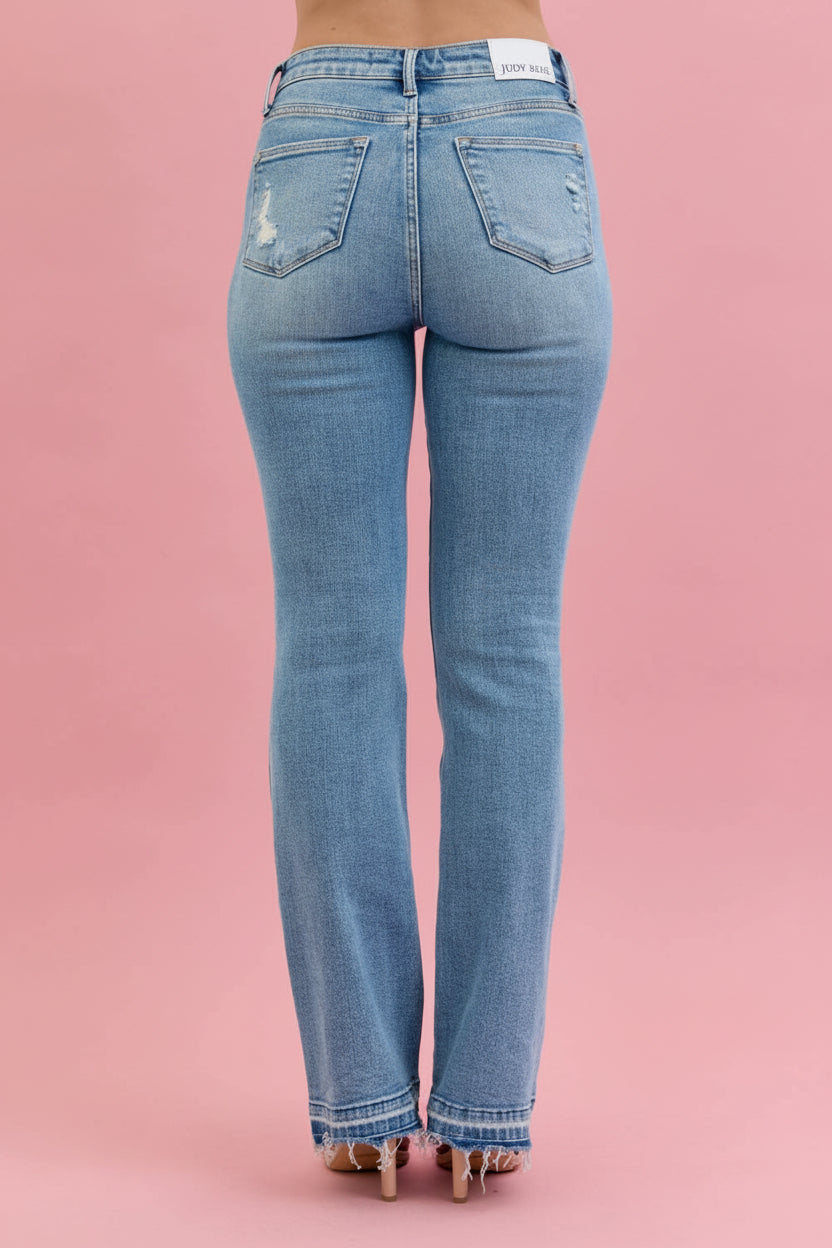 Judy Blue Mid-Rise Destroyed Bootcut Jeans with Raw Hem