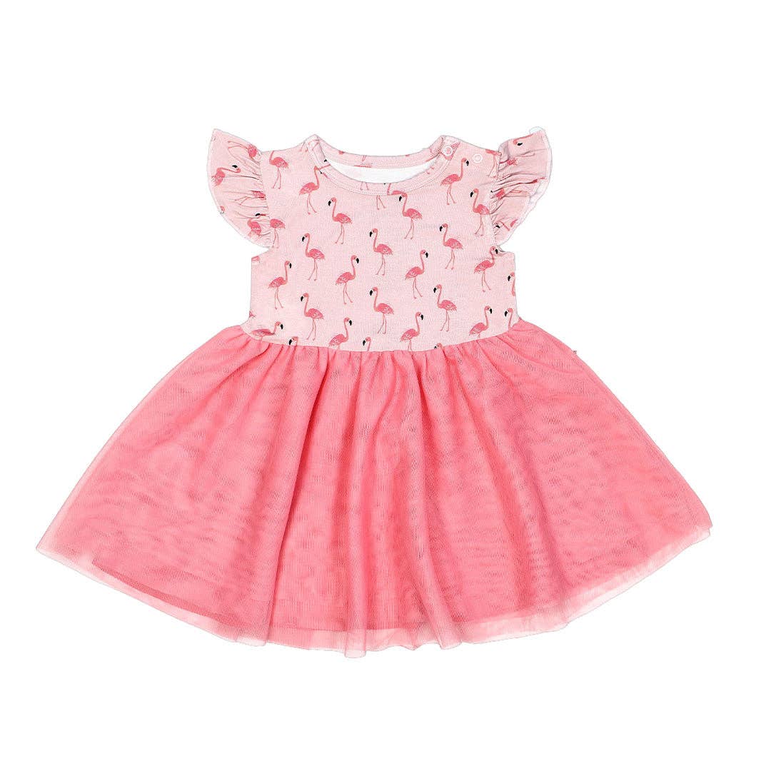 Fancy Flamingos Bamboo Kids Tulle Party Dress