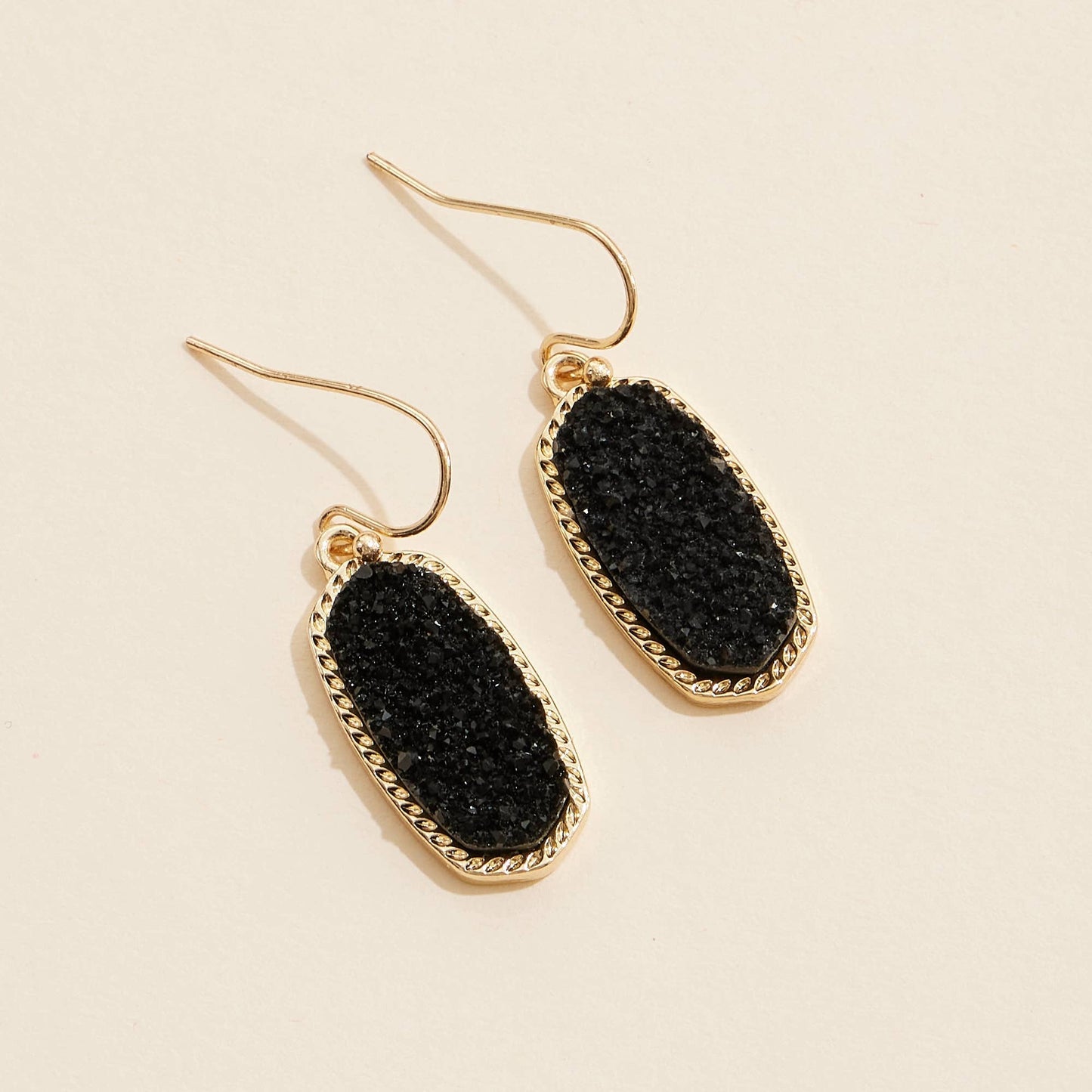 Oval Druzy Stone Drop Earrings