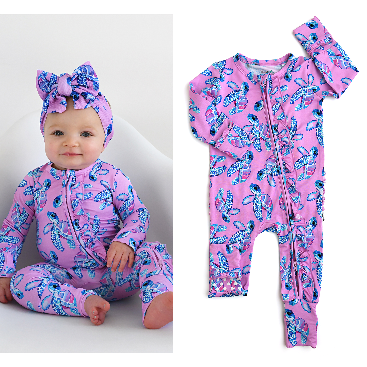 Waverly Sea Turtles Ruffle Zip Bamboo Sleepies Little
