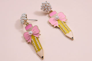 Pencil and Bow Pearl Earrings