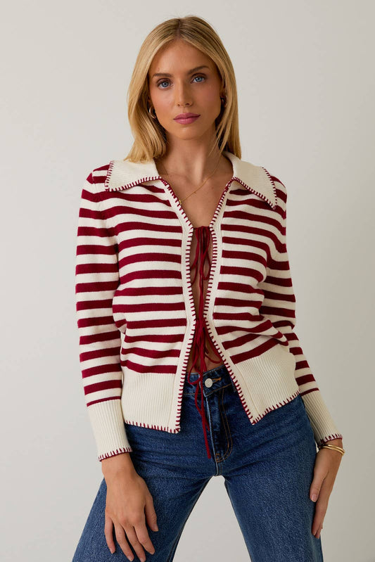 Crimson & Cream Striped Cardigan