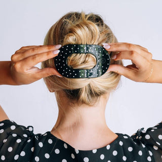 TELETIES Black Polka Dot Party Large Flat Round Hair Clip
