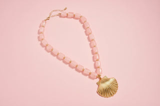 Gold Seashell Pendant Beaded Necklace