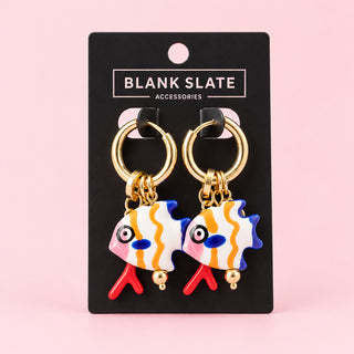 Vibrant Fish And Coral Charms Hoop Earrings