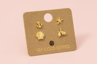 Gold Dipped Mini Sea Life Stud Earrings Set