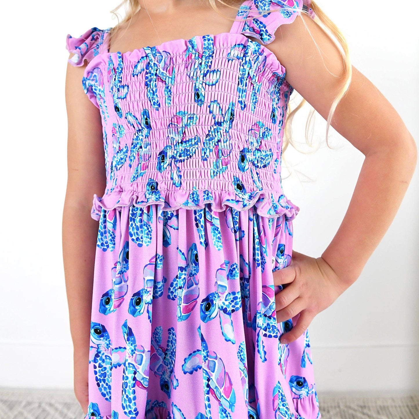 Waverly Sea Turtles Smocked Dress Bamboo Kids Outfit