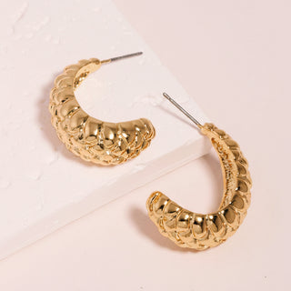 Metallic Textured C Hoop Earrings