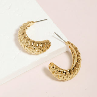 Metallic Textured C Hoop Earrings