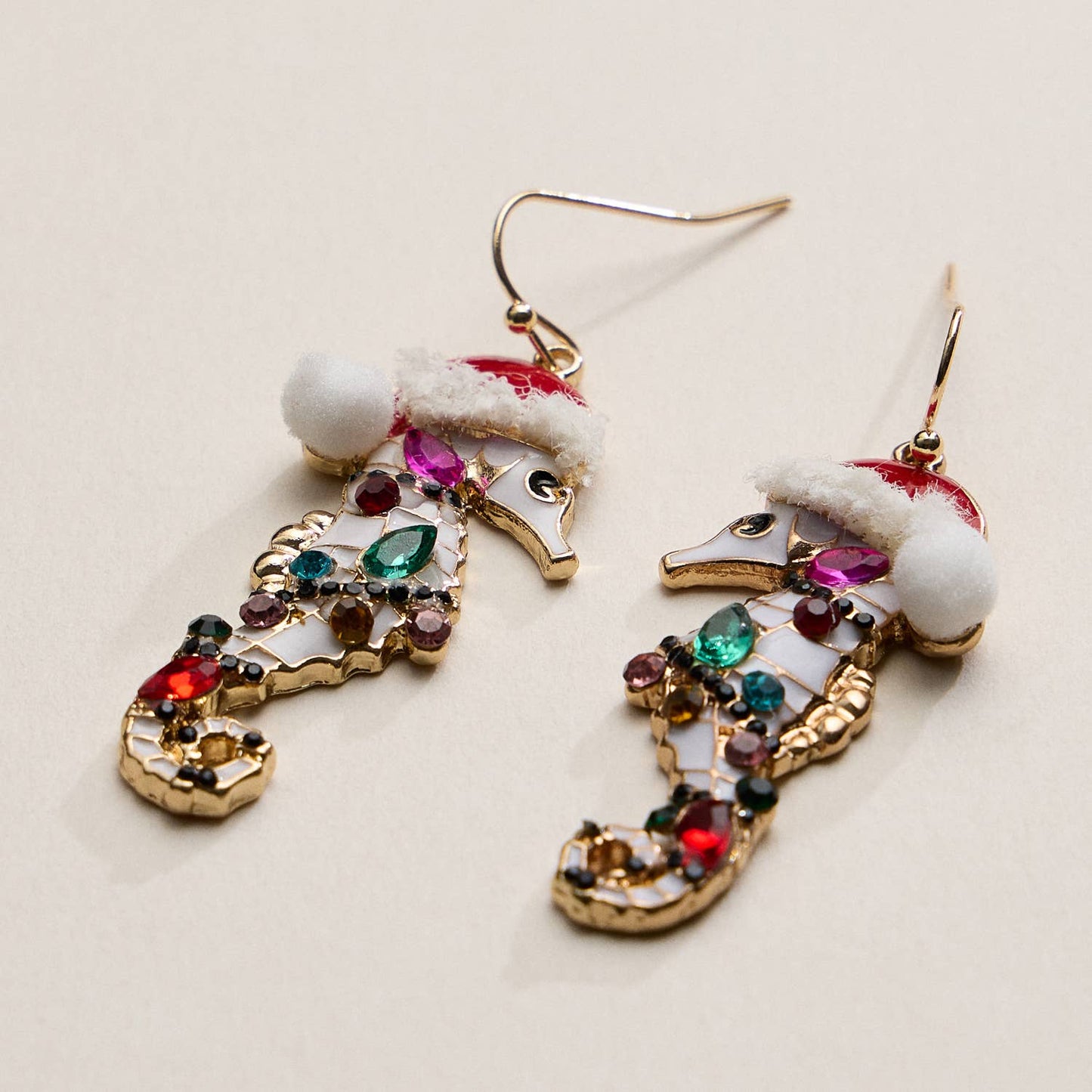 Festive Rhine Stone Seahorse Drop Earrings