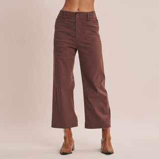 Stretch Cotton Linen High-Waist Ankle Pants