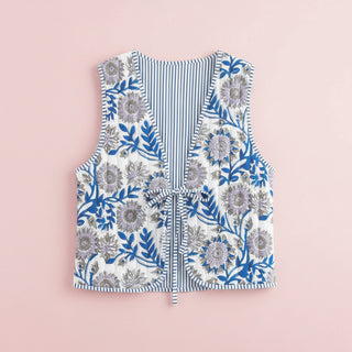 Women's Floral and Stripe Quilted Cotton Tie-Front Vest