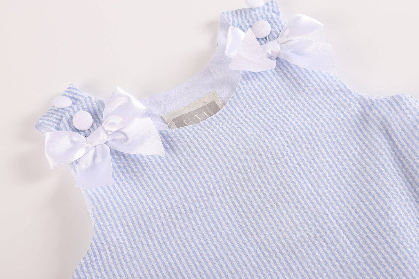 Light Blue Seersucker Ruffle Dress