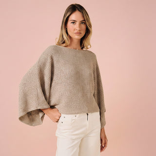 Women's Open-Knit Cropped Poncho Sweater