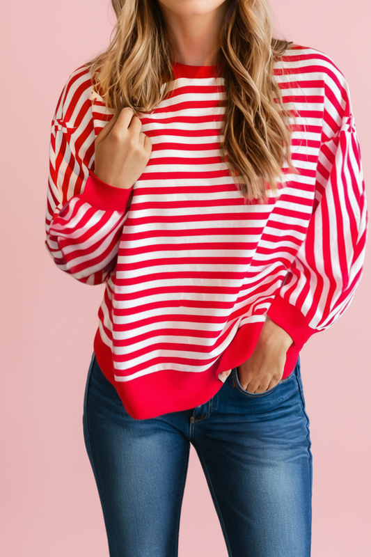 Striped Exposed Seam Drop Shoulder Top