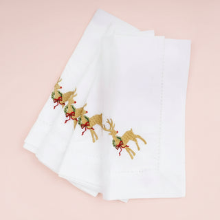 Reindeer Embroidered Dinner Napkins - 4 Piece Set