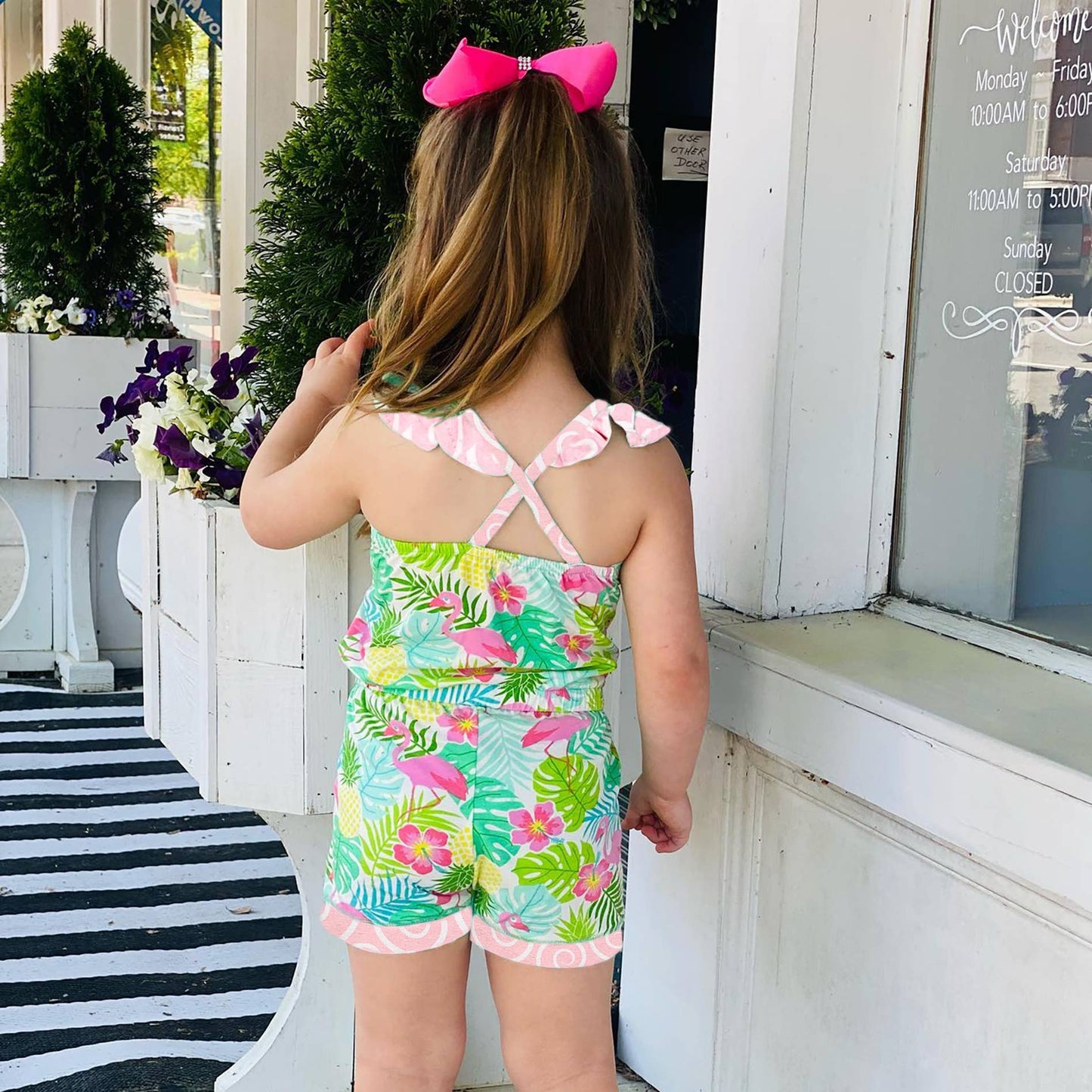 Girls Tropical Flamingos Jumpsuit Summer Shorts Romper