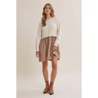 Mixed Media Long Sleeve Twofer Mini Dress