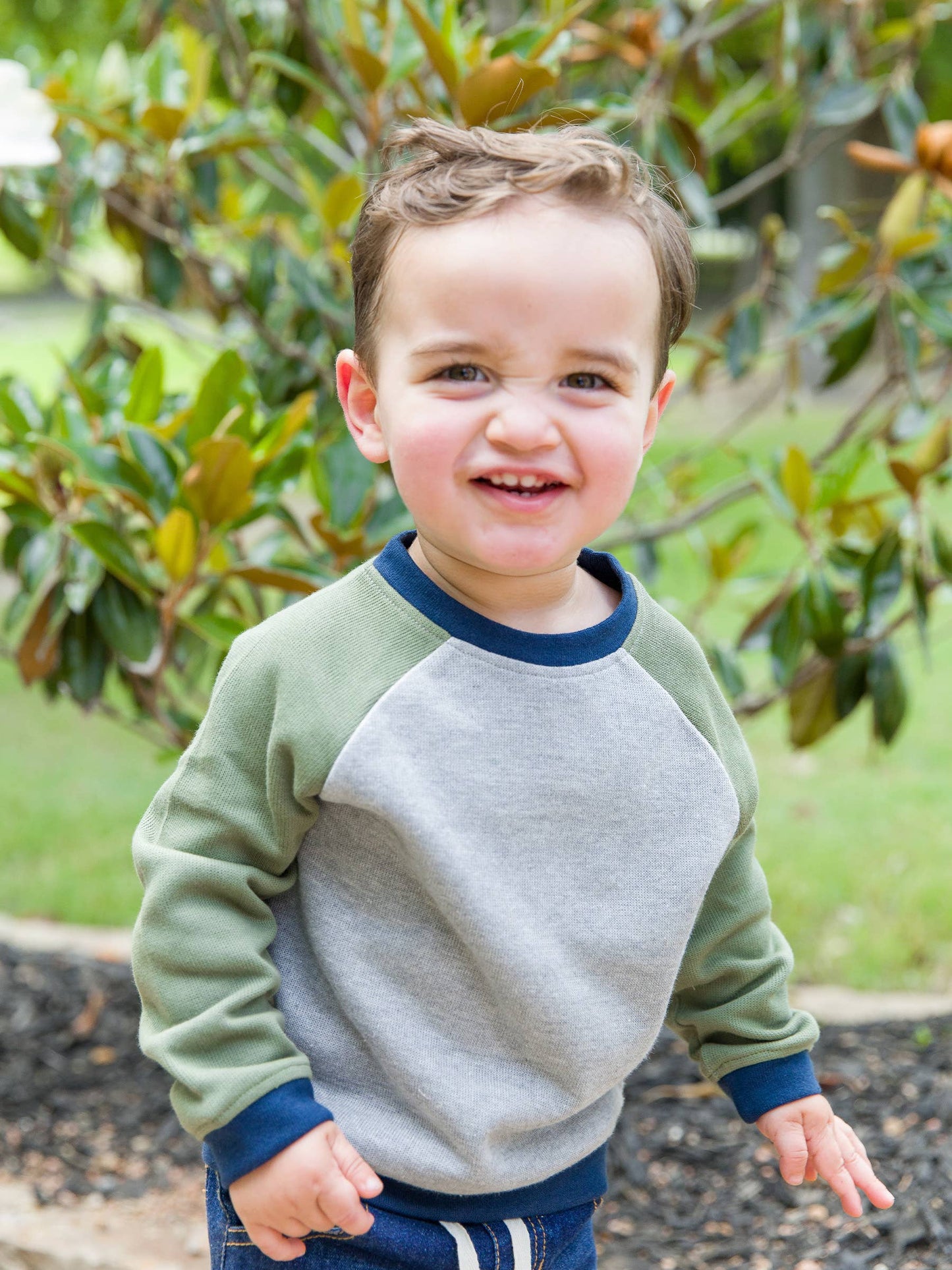 Boys Heather Gray Color Block Knit Raglan Sweatshirt