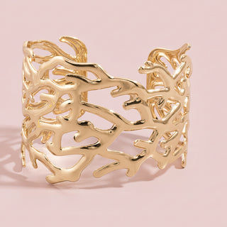 Golden Coral Branch Statement Cuff Bracelet